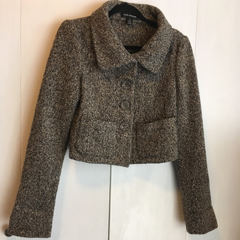 CLUB MONACO Brown Tweed cropped blazer size Small